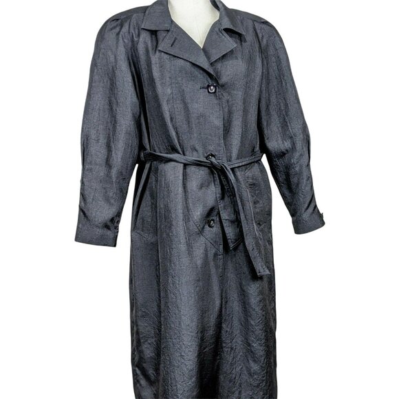 Portrait Petite Jackets & Blazers - Portrait Petite Womens Trench Coat Size 12 Gray Long Belted Button Closure 44g